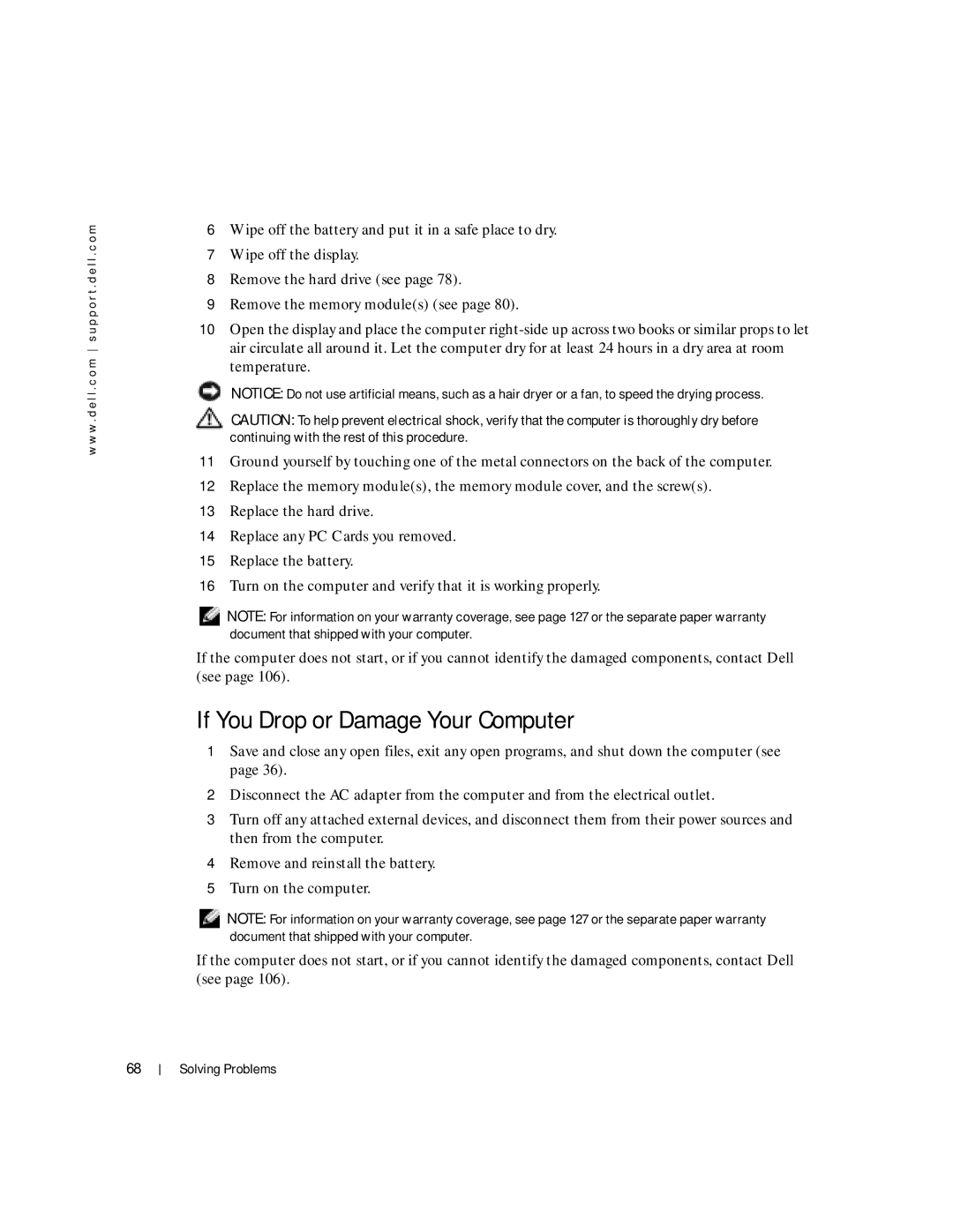 Dell 100L owner manual If You Drop or Damage Your Computer 