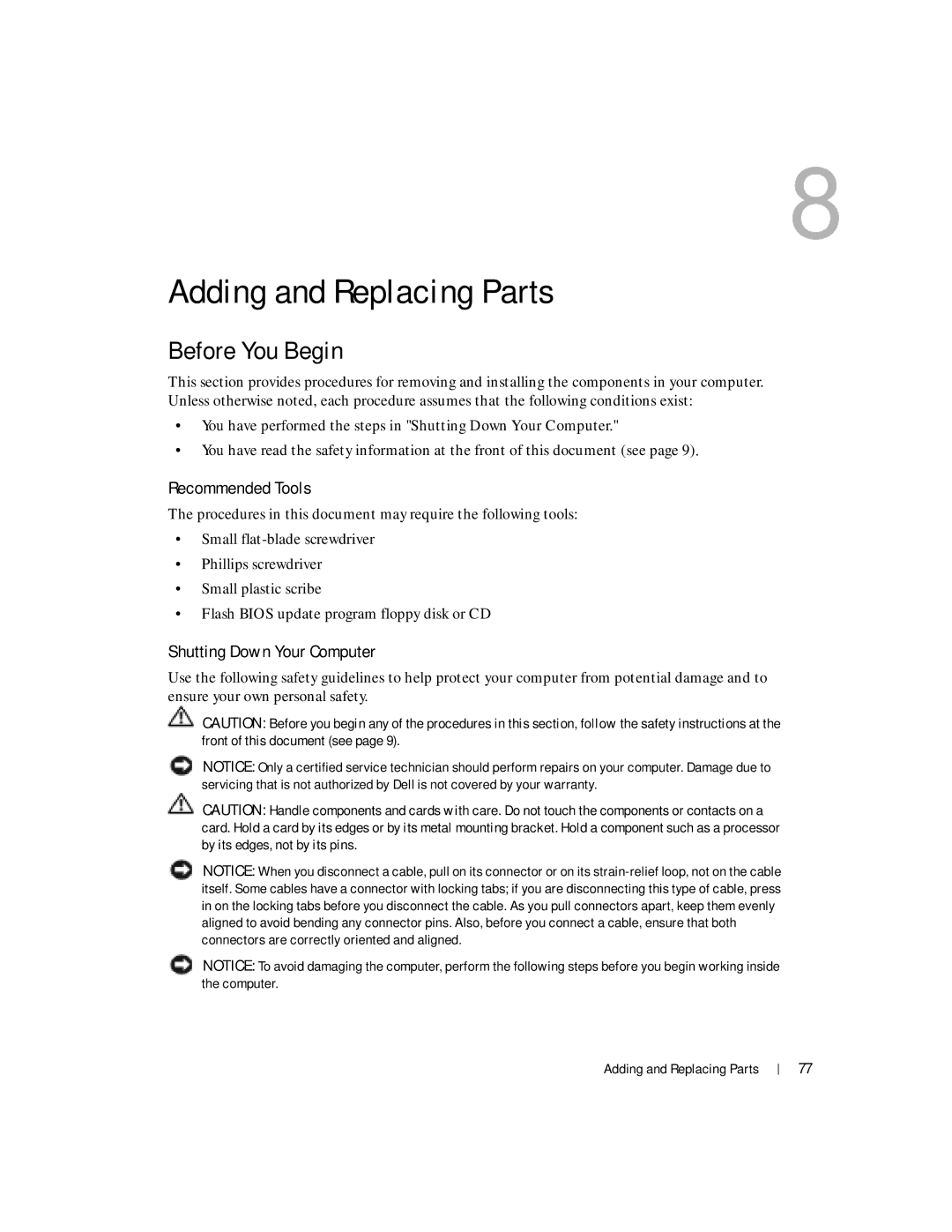 Dell 100L owner manual Before You Begin, Recommended Tools, Shutting Down Your Computer 