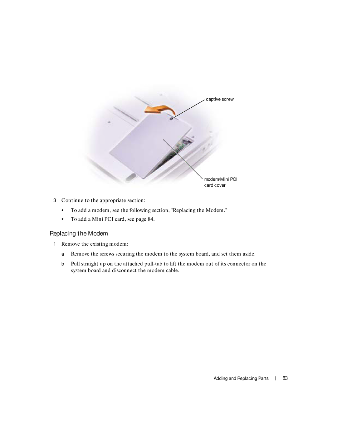 Dell 100L owner manual Replacing the Modem 