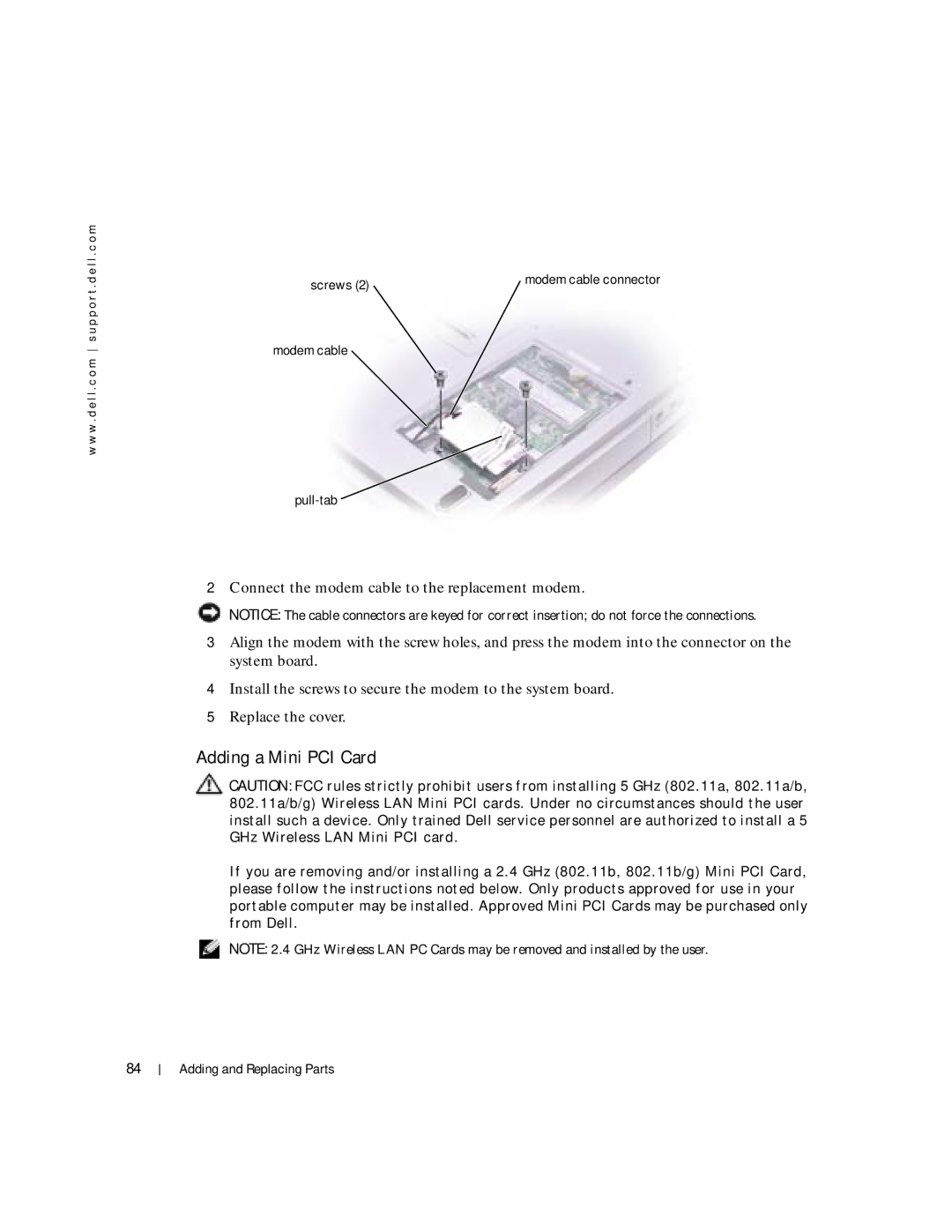 Dell 100L owner manual Adding a Mini PCI Card 