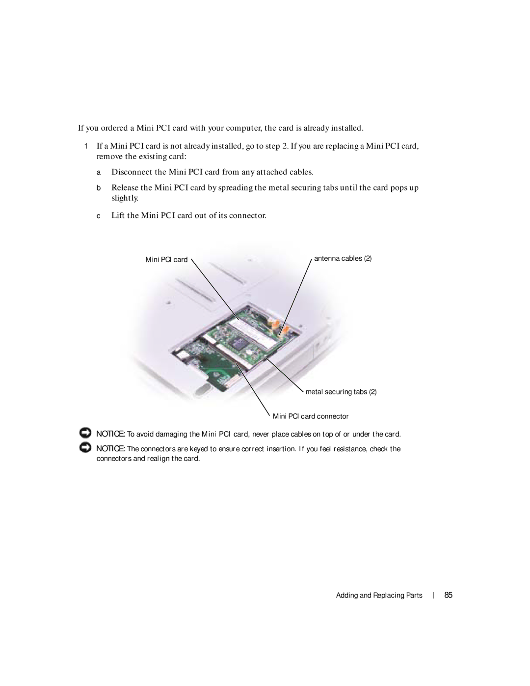 Dell 100L owner manual Mini PCI card 