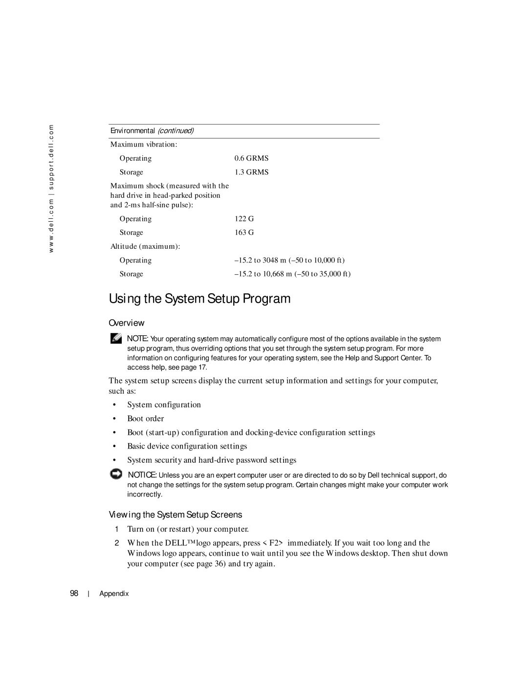 Dell 100L owner manual Using the System Setup Program, Overview, Viewing the System Setup Screens 