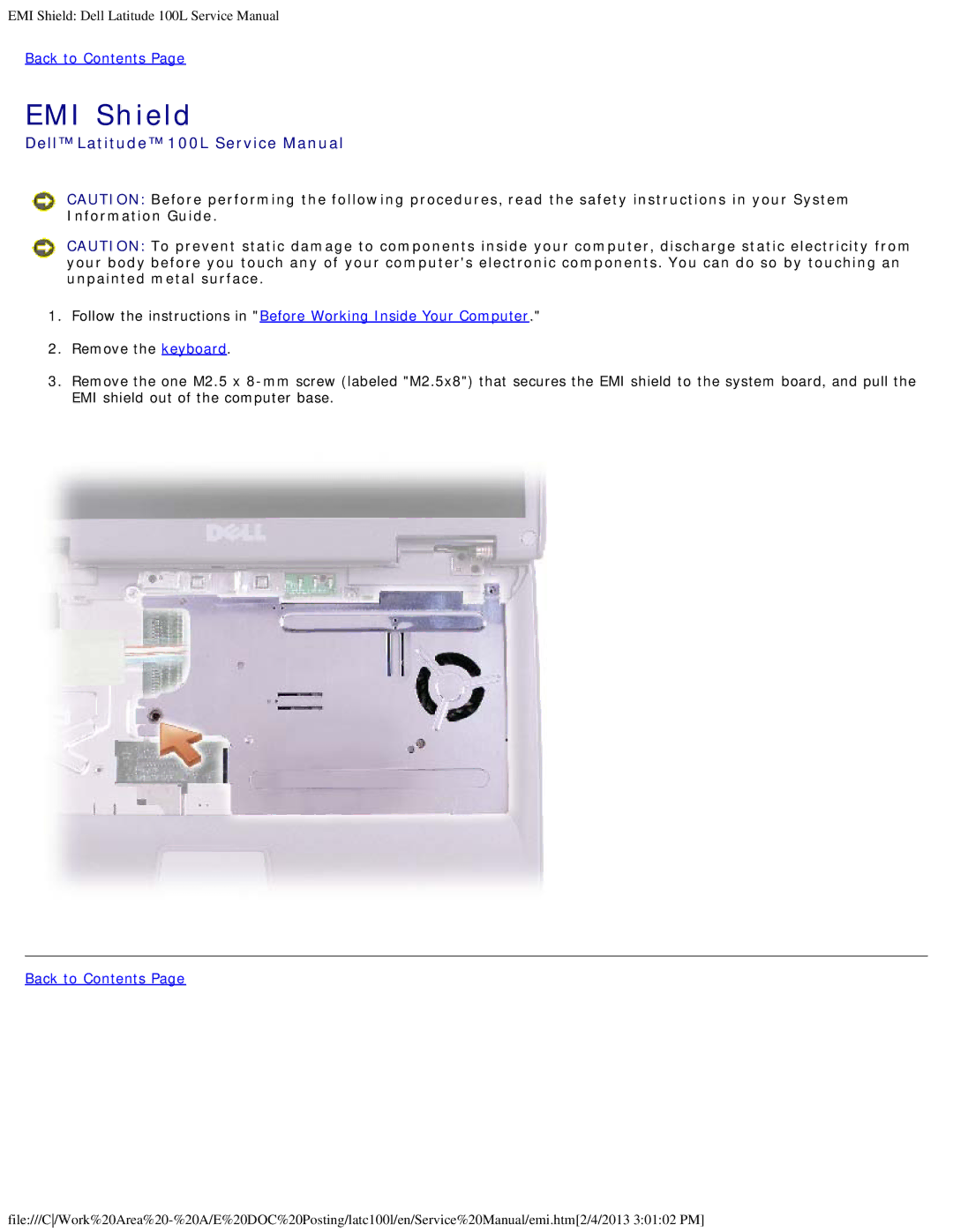 Dell 100L service manual EMI Shield 