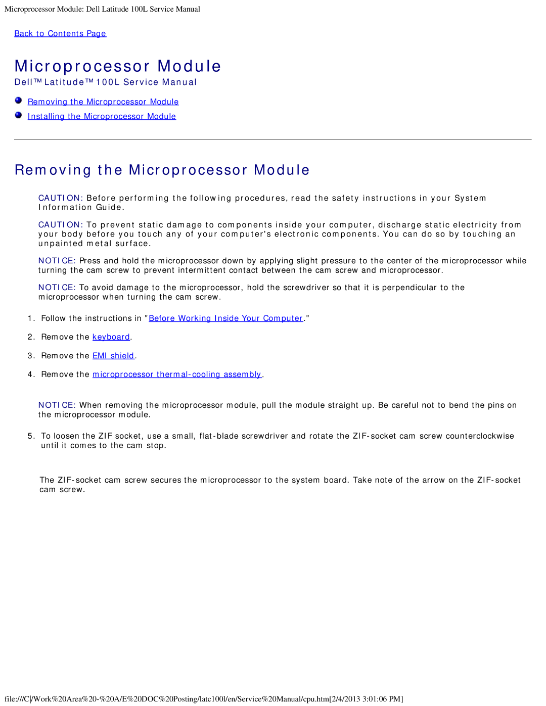 Dell 100L service manual Removing the Microprocessor Module, Remove the microprocessor thermal-cooling assembly 