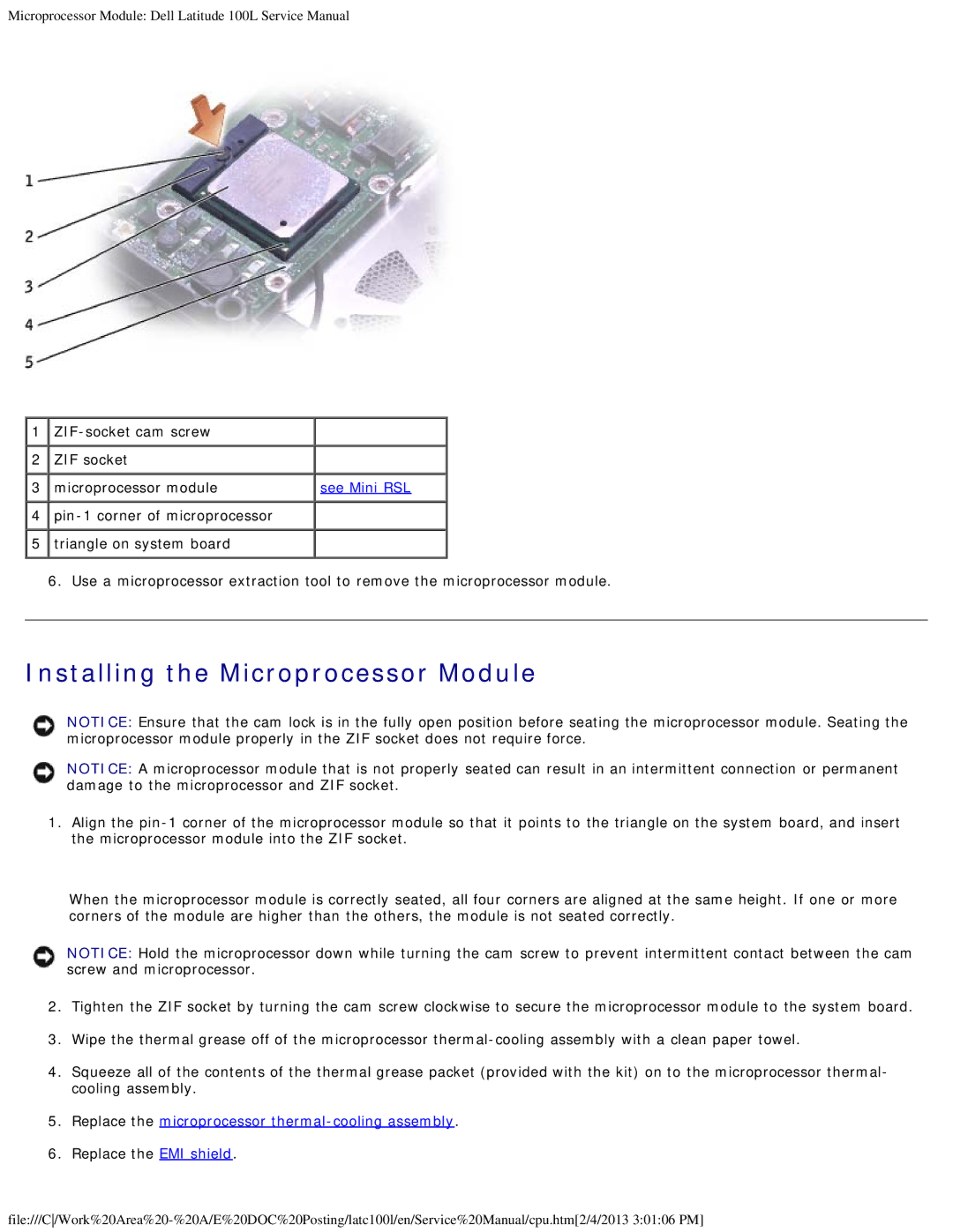 Dell 100L service manual Installing the Microprocessor Module, Replace the microprocessor thermal-cooling assembly 