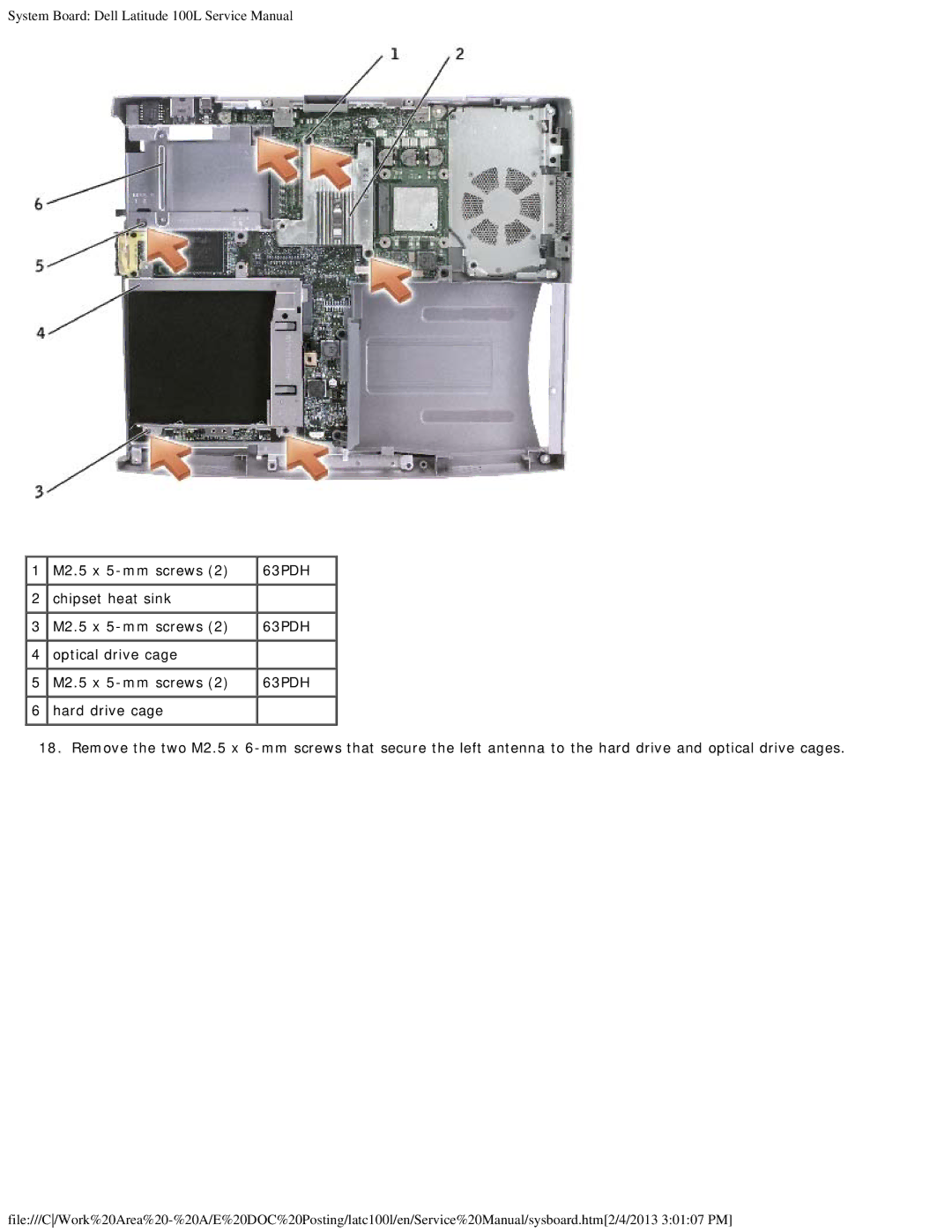 Dell 100L service manual Chipset heat sink M2.5 x 5-mm screws 