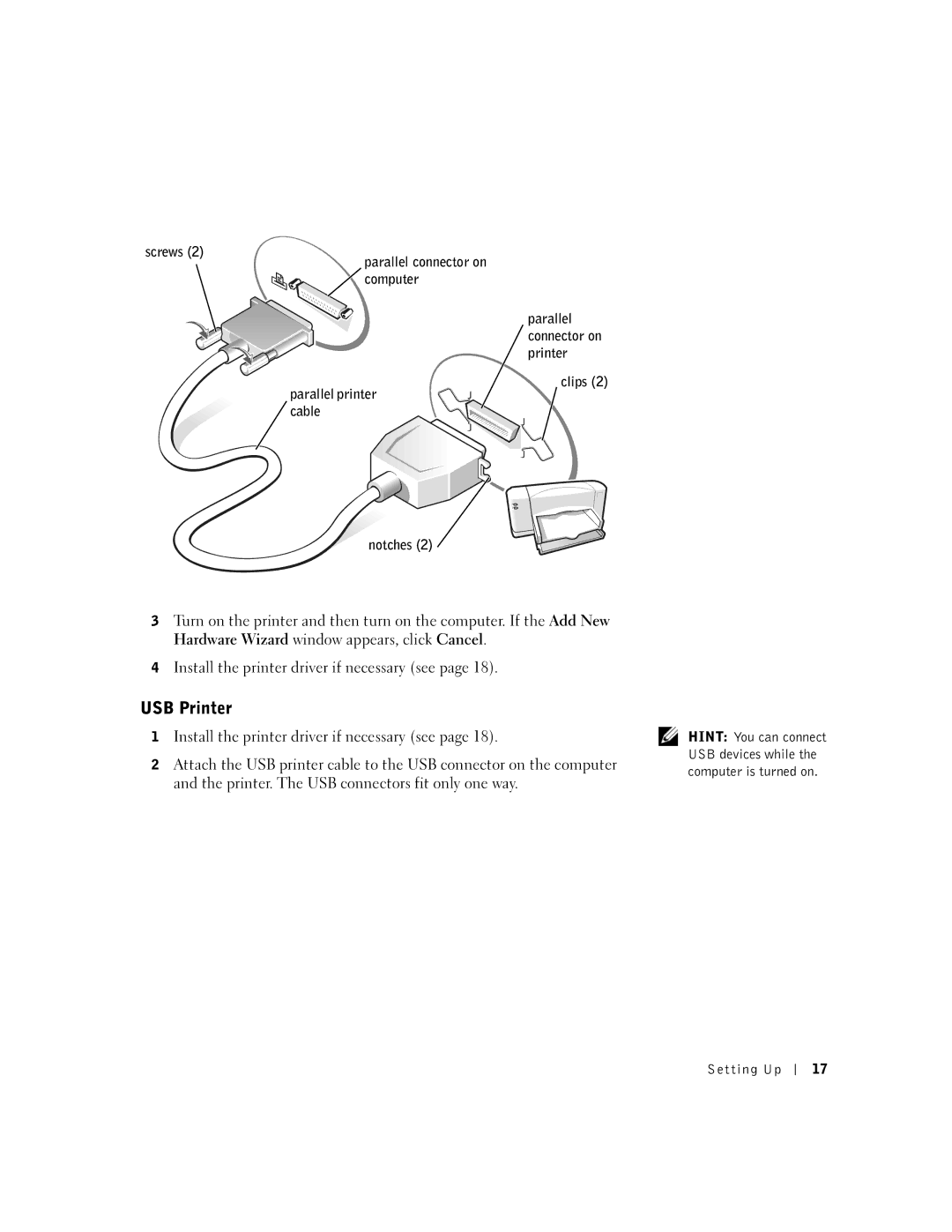 Dell 100N owner manual USB Printer 