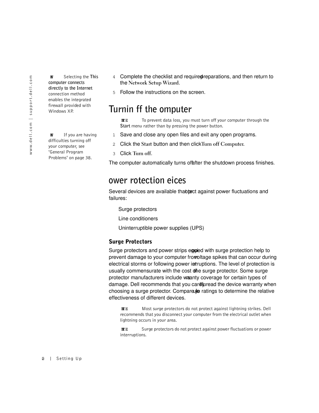 Dell 100N owner manual Turning Off the Computer, Power Protection Devices, Surge Protectors 