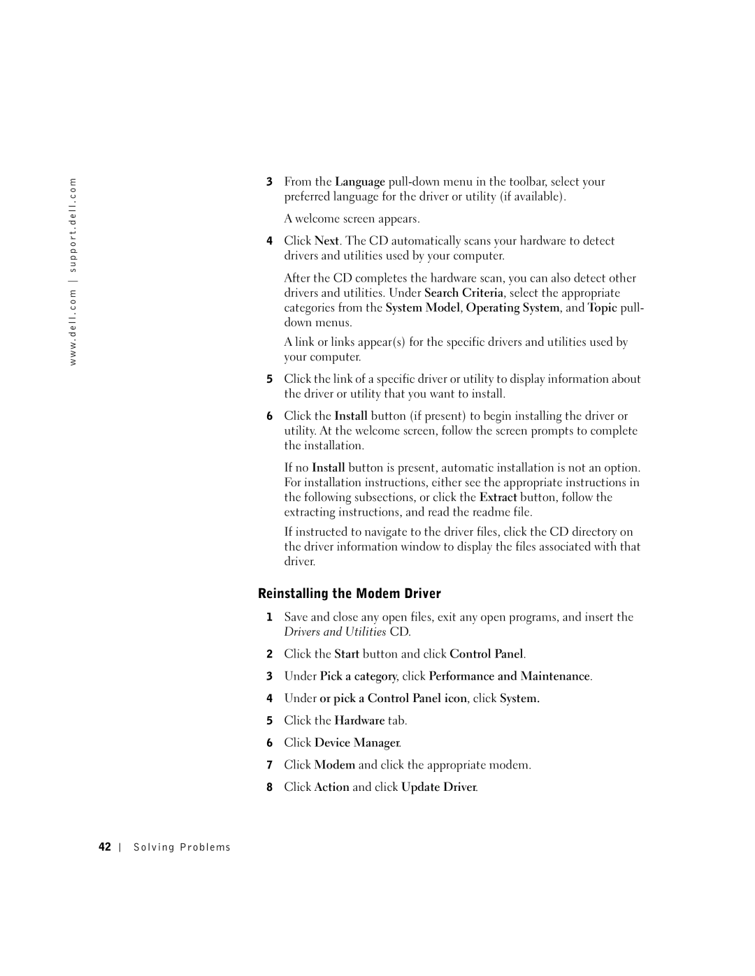 Dell 100N owner manual Reinstalling the Modem Driver 