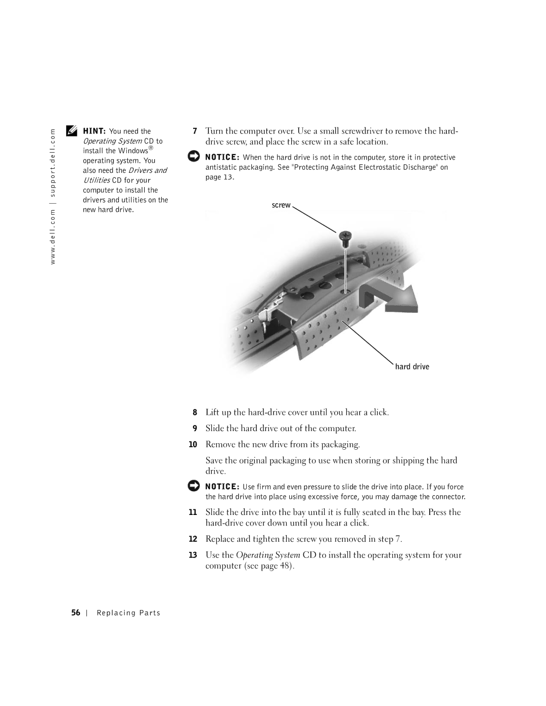 Dell 100N owner manual Screw Hard drive 