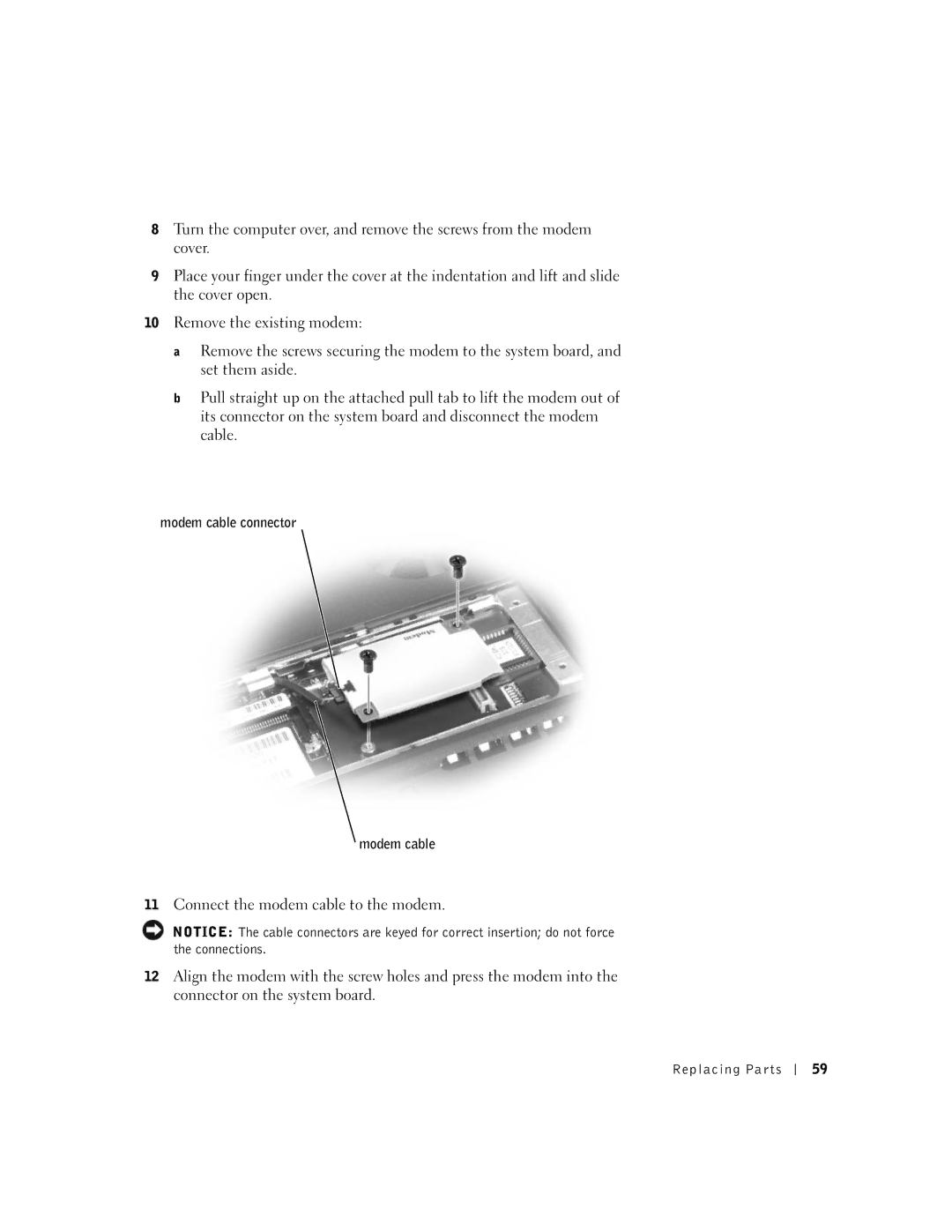 Dell 100N owner manual Modem cable connector 