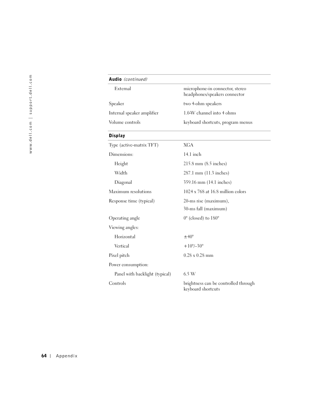 Dell 100N owner manual Display, Xga 