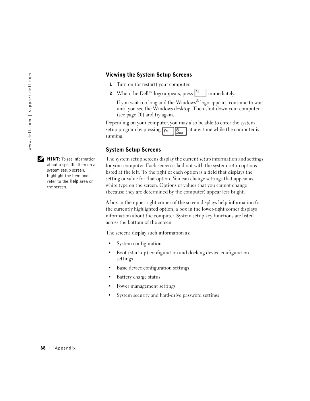 Dell 100N owner manual Viewing the System Setup Screens 