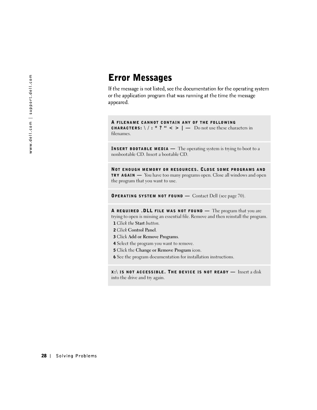 Dell 100N owner manual Error Messages 