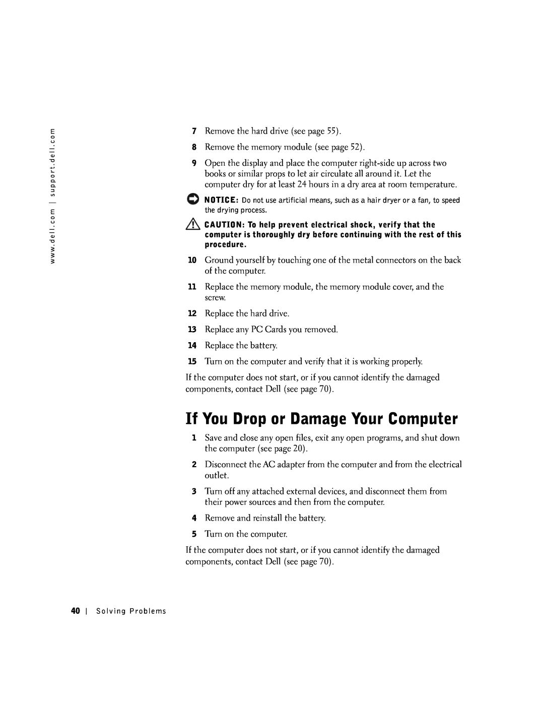Dell 100N owner manual If You Drop or Damage Your Computer 