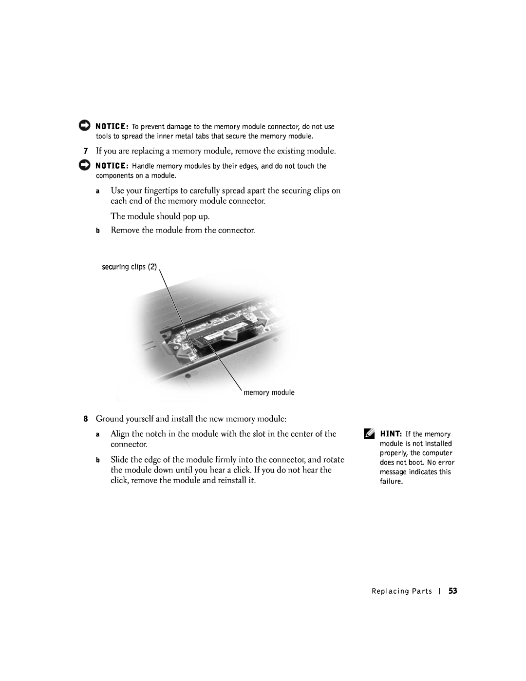 Dell 100N owner manual If you are replacing a memory module, remove the existing module 