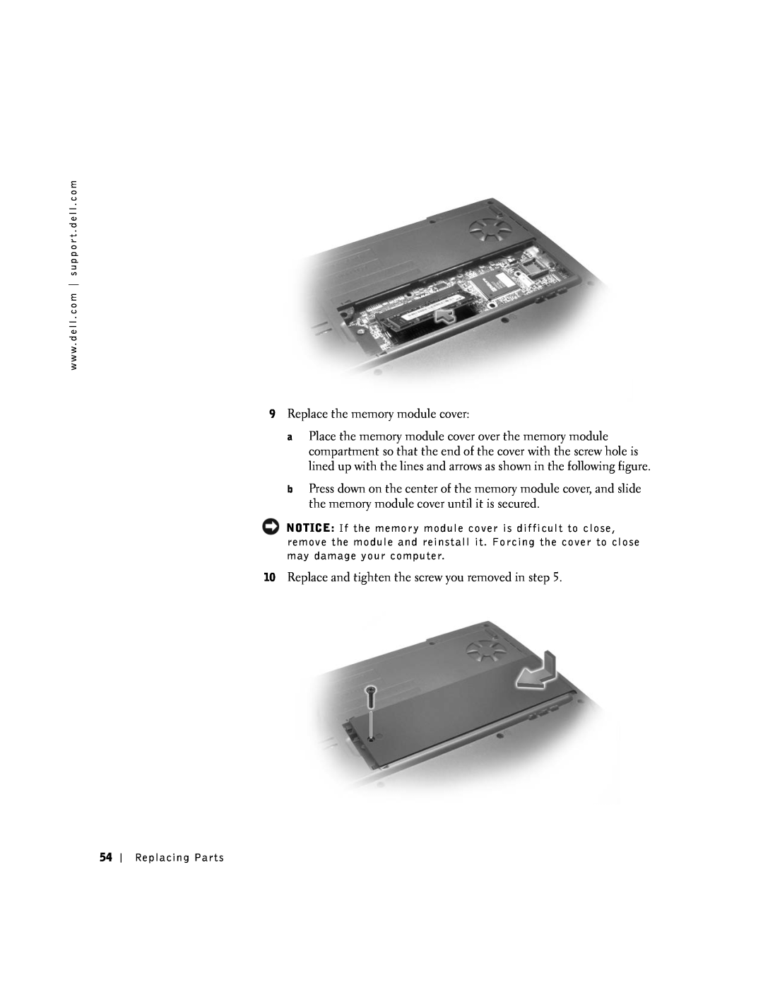 Dell 100N owner manual Replace the memory module cover 