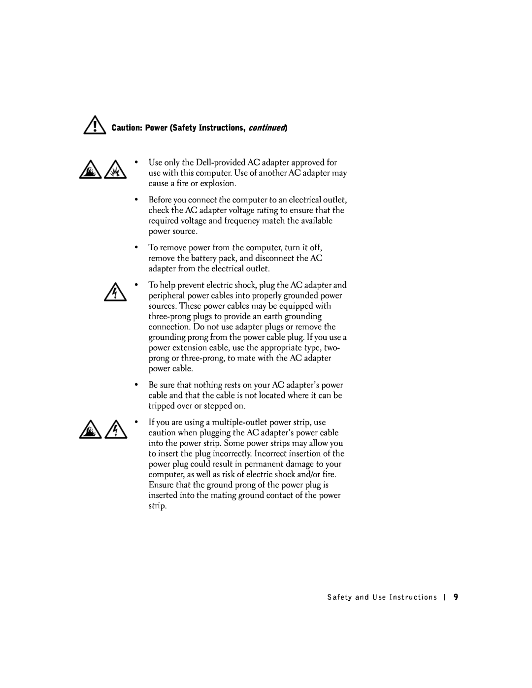 Dell 100N owner manual Caution Power Safety Instructions, continued 