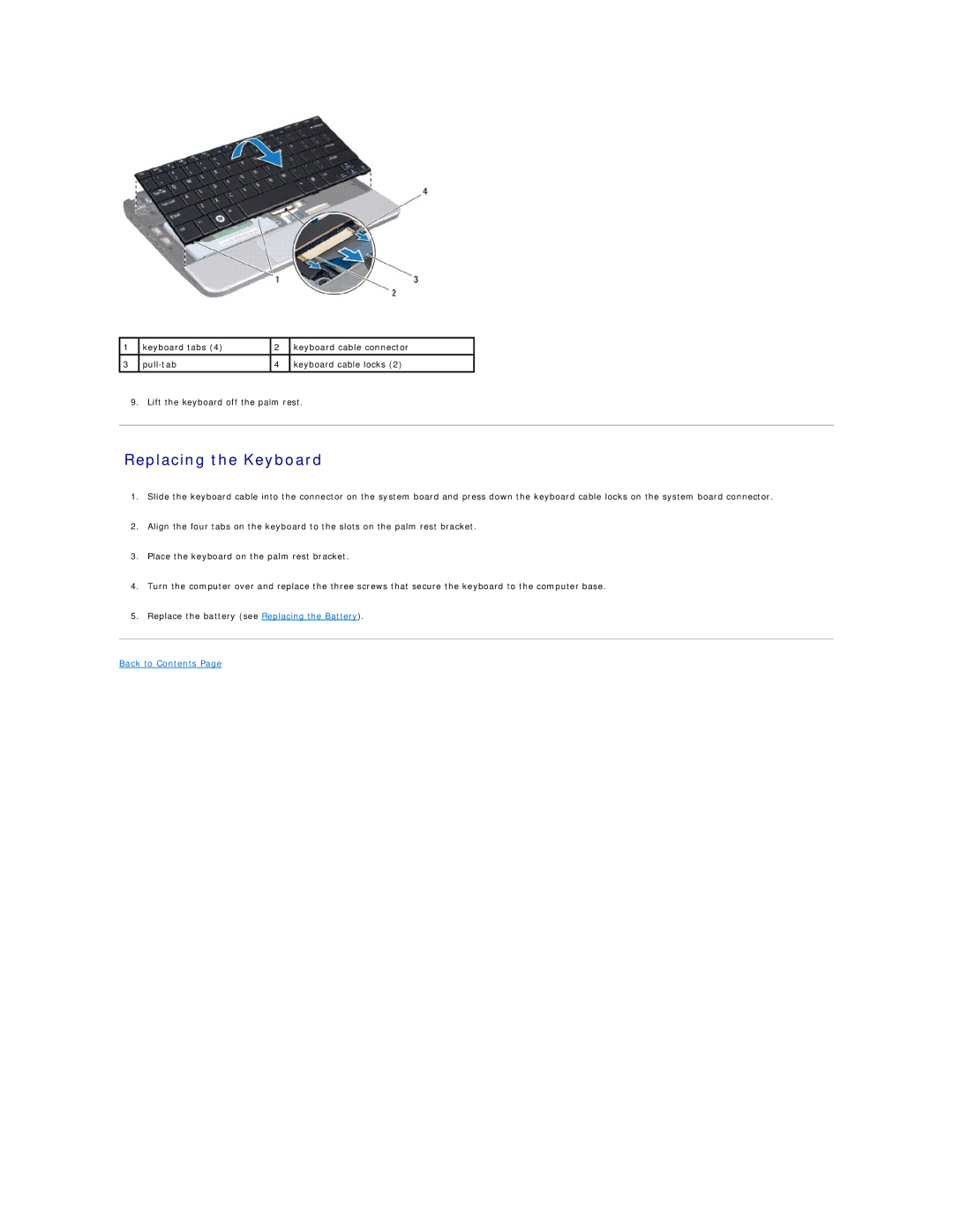 Dell 1011 manual Replacing the Keyboard 