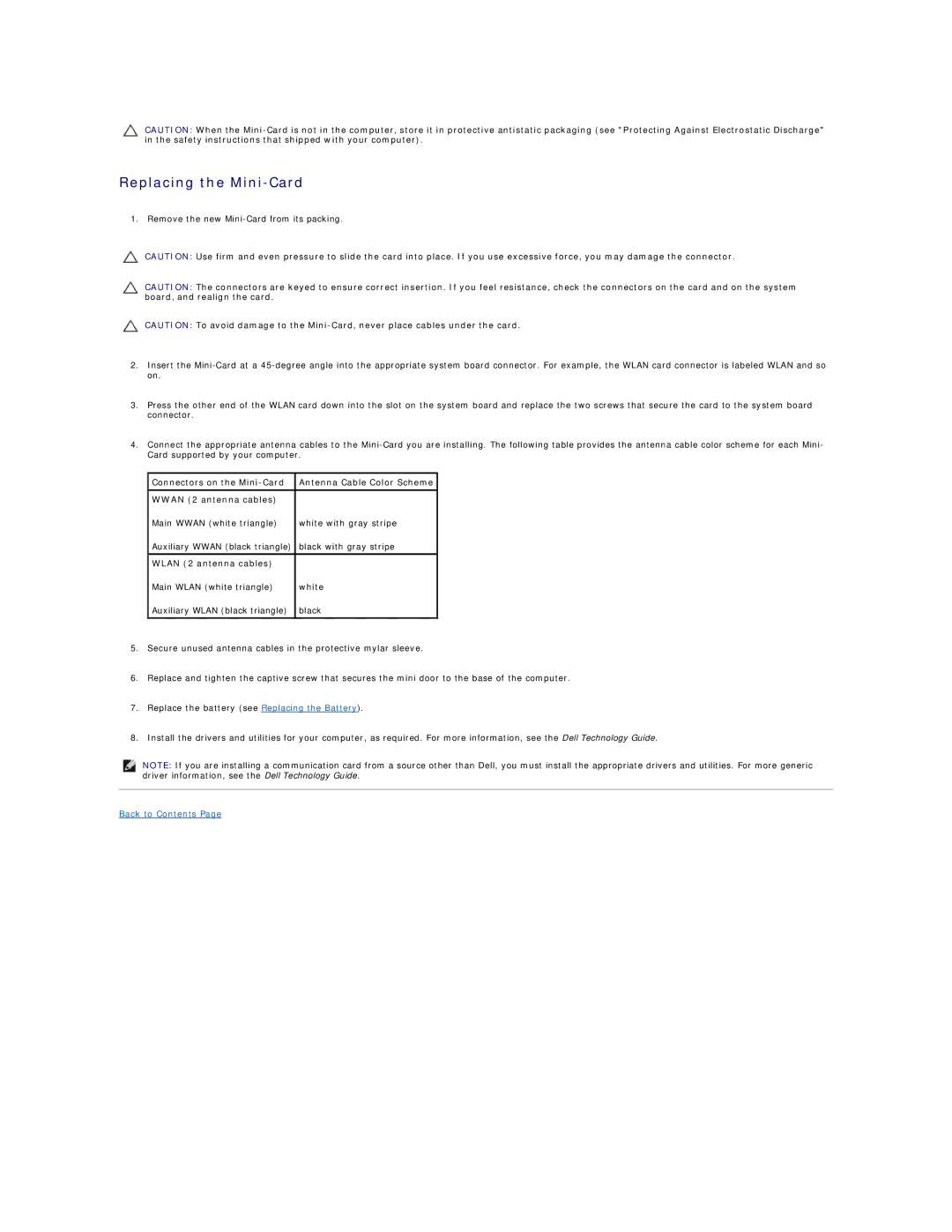 Dell 1011 manual Replacing the Mini-Card, Wlan 2 antenna cables 