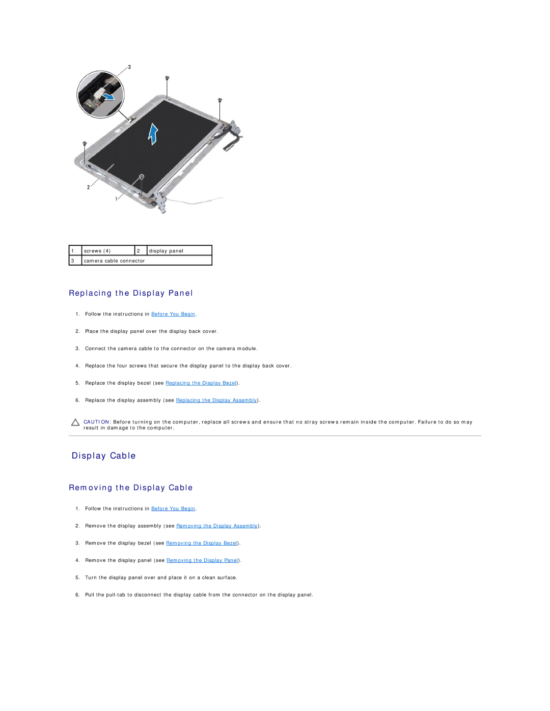 Dell 1018 manual Replacing the Display Panel, Removing the Display Cable 