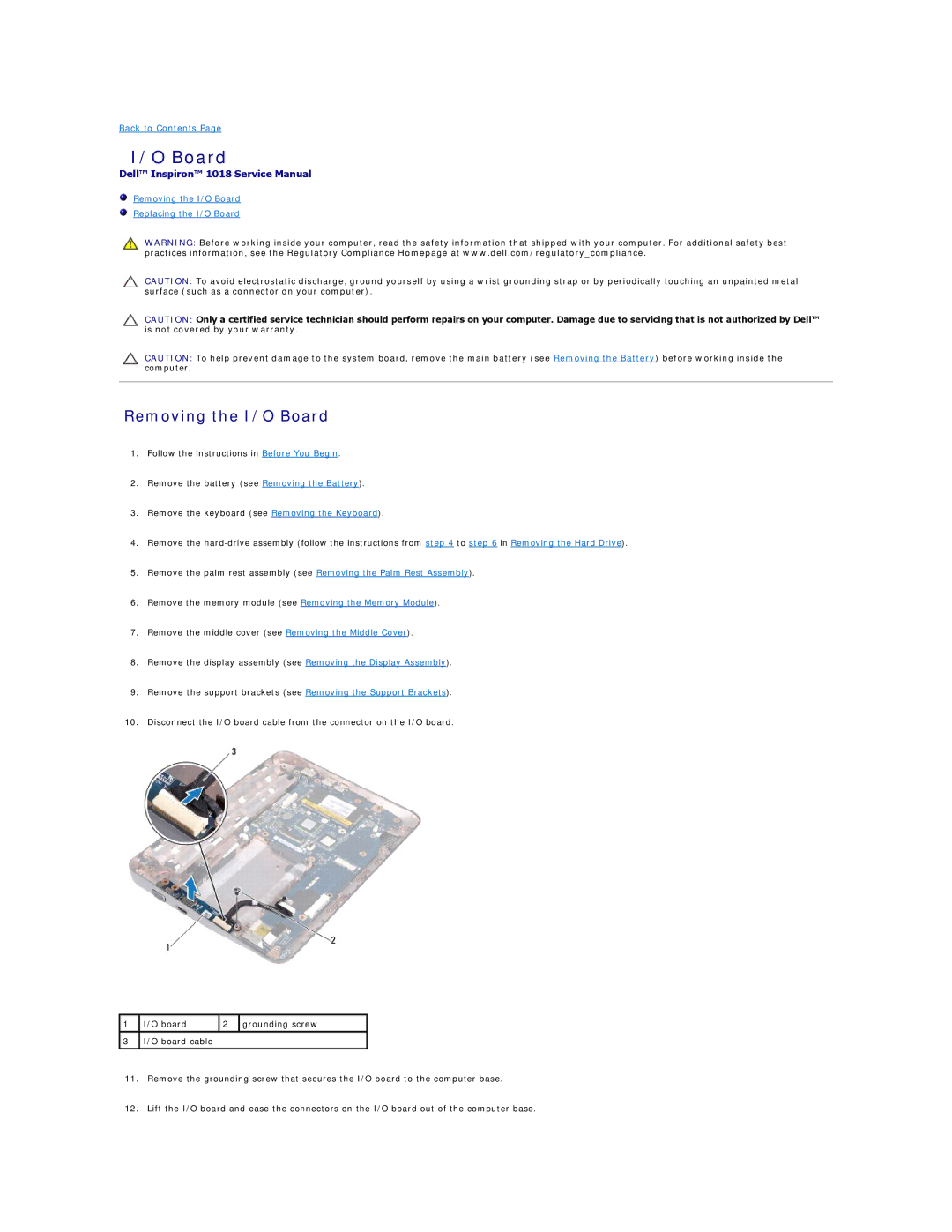 Dell 1018 manual Removing the I/O Board 