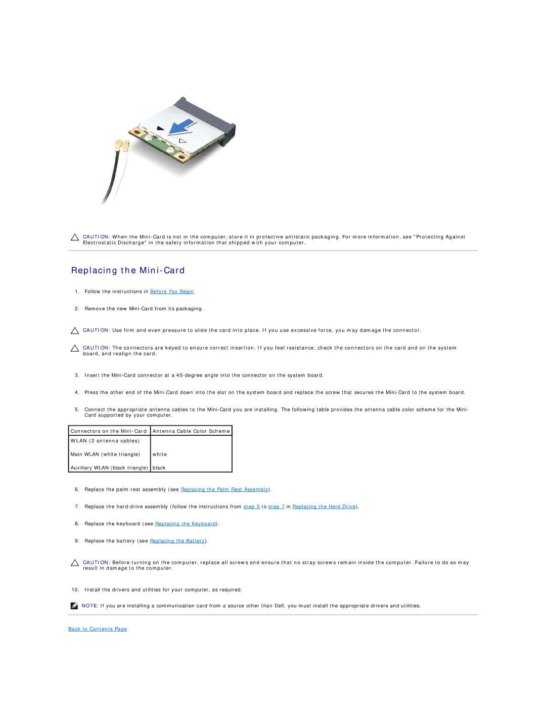 Dell 1018 manual Replacing the Mini-Card 