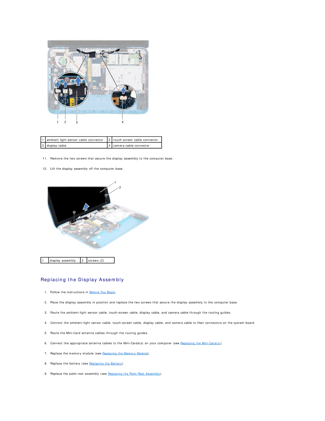 Dell 1090 manual Replacing the Display Assembly 