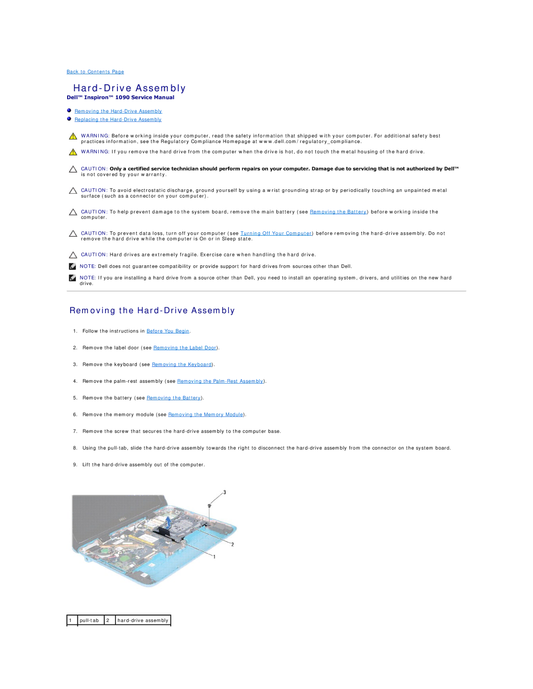 Dell 1090 manual Removing the Hard-Drive Assembly 