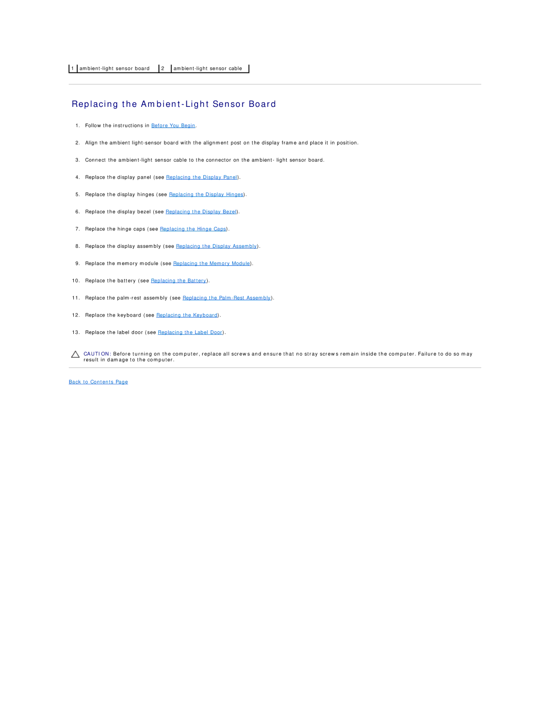 Dell 1090 manual Replacing the Ambient-Light Sensor Board 