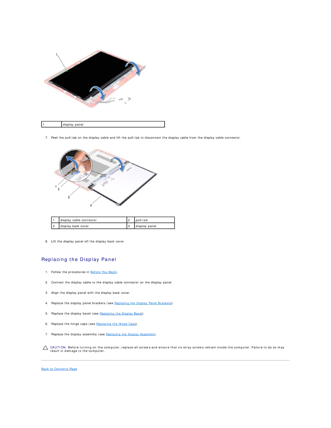 Dell 11 specifications Replacing the Display Panel 