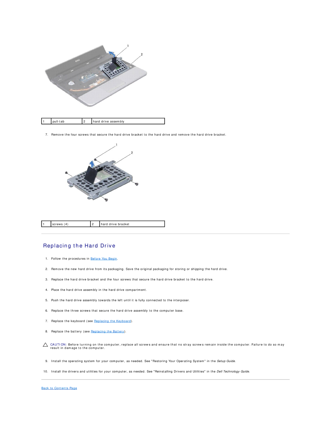 Dell 11 specifications Replacing the Hard Drive 