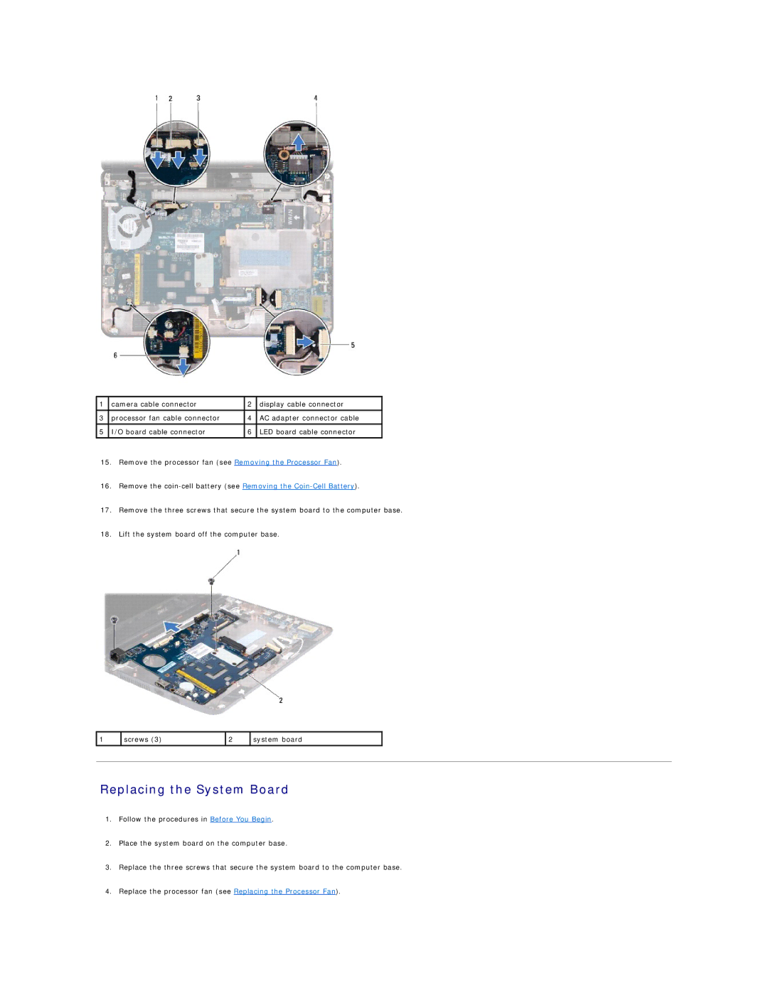 Dell 11 specifications Replacing the System Board 