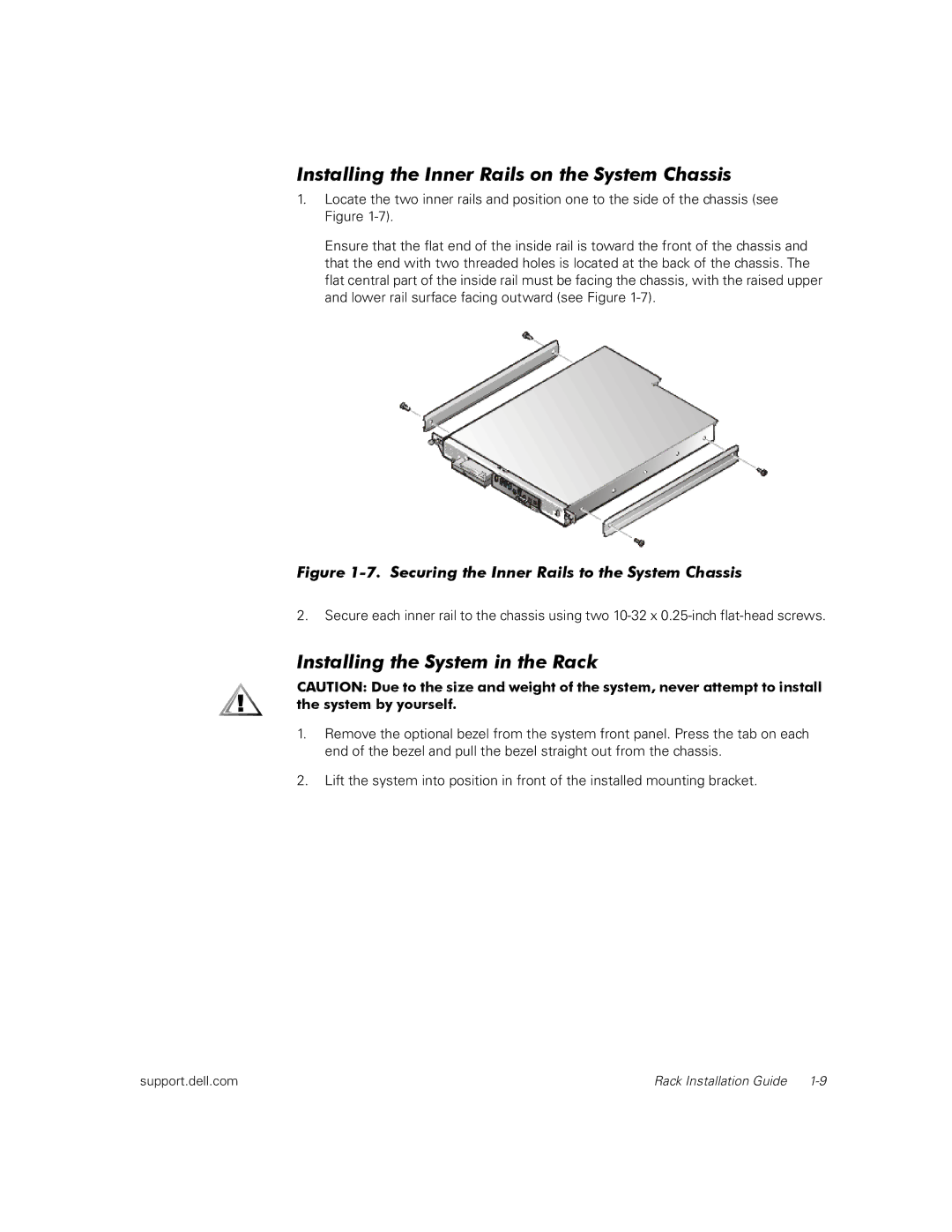 Dell 110, 350, 100 manual Installing the Inner Rails on the System Chassis, Securing the Inner Rails to the System Chassis 