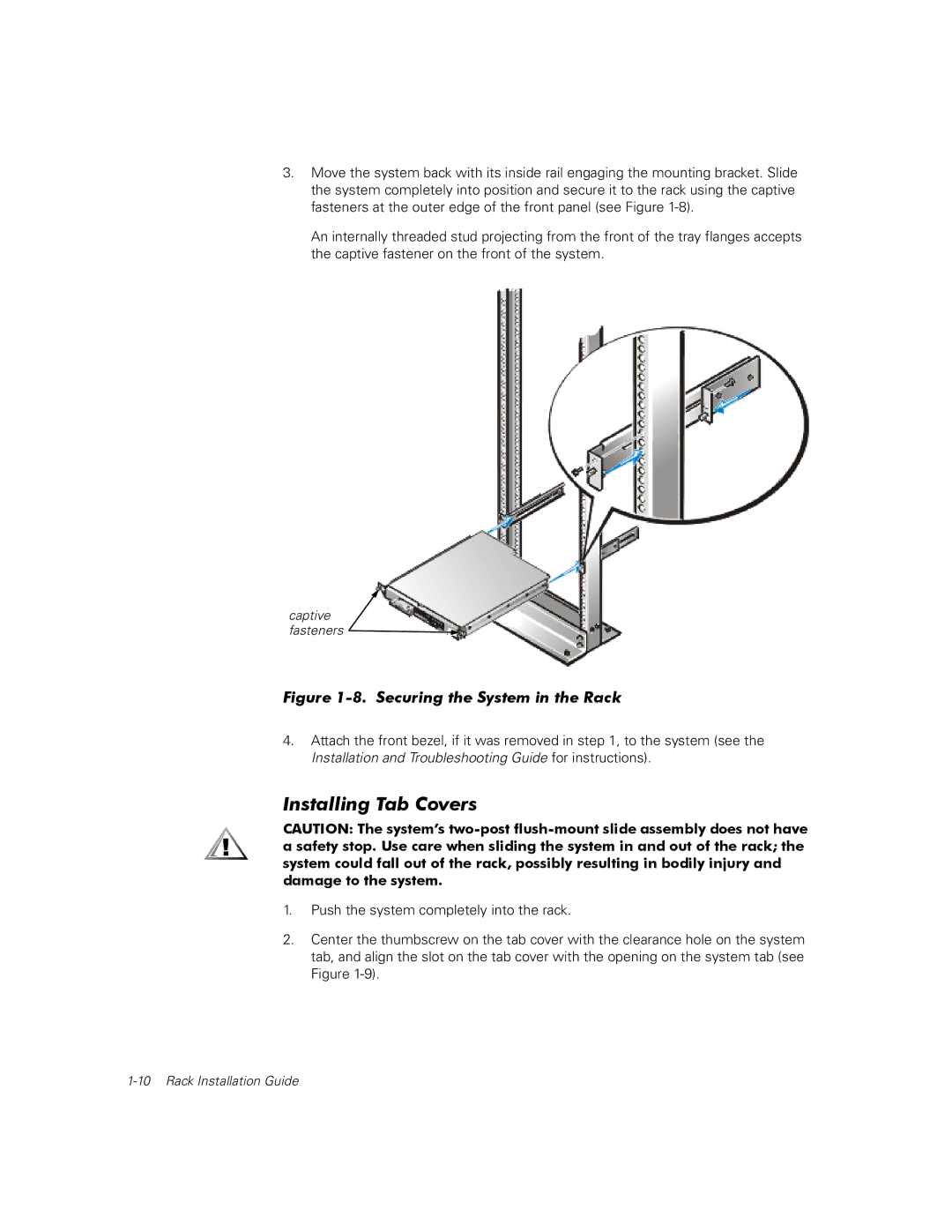 Dell 350, 110, 100 manual Installing Tab Covers, Securing the System in the Rack 