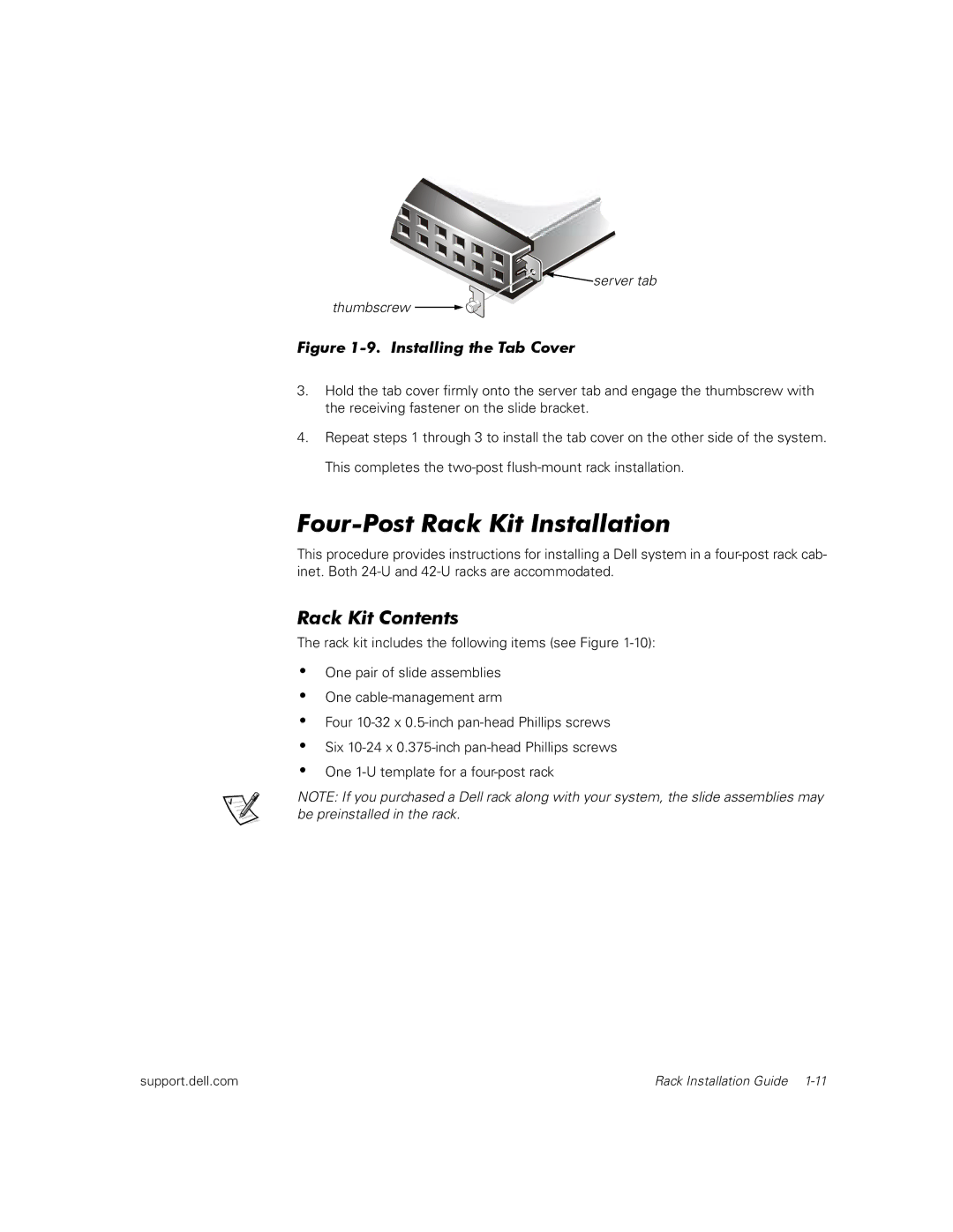 Dell 100, 110, 350 manual Four-Post Rack Kit Installation 