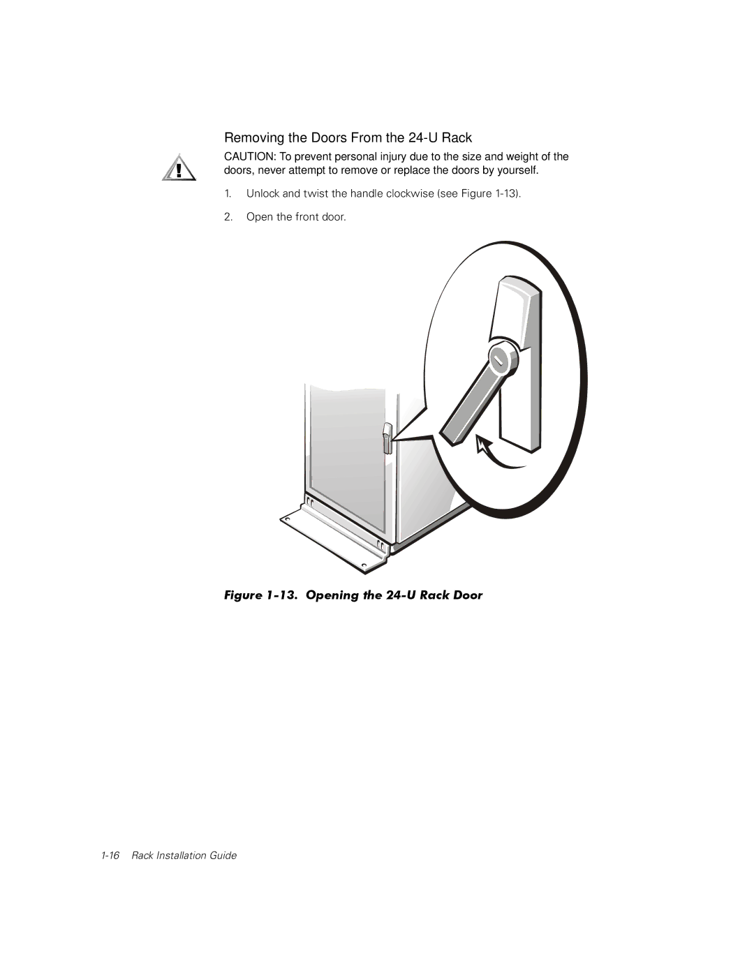 Dell 350, 110, 100 manual Removing the Doors From the 24-U Rack, Opening the 24-U Rack Door 