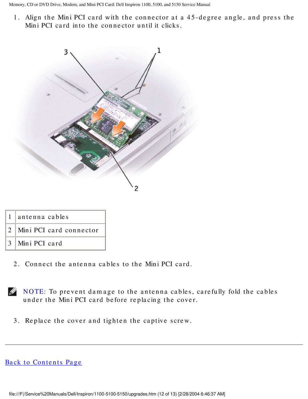 Dell 5100, 1100, 5150 service manual Back to Contents 