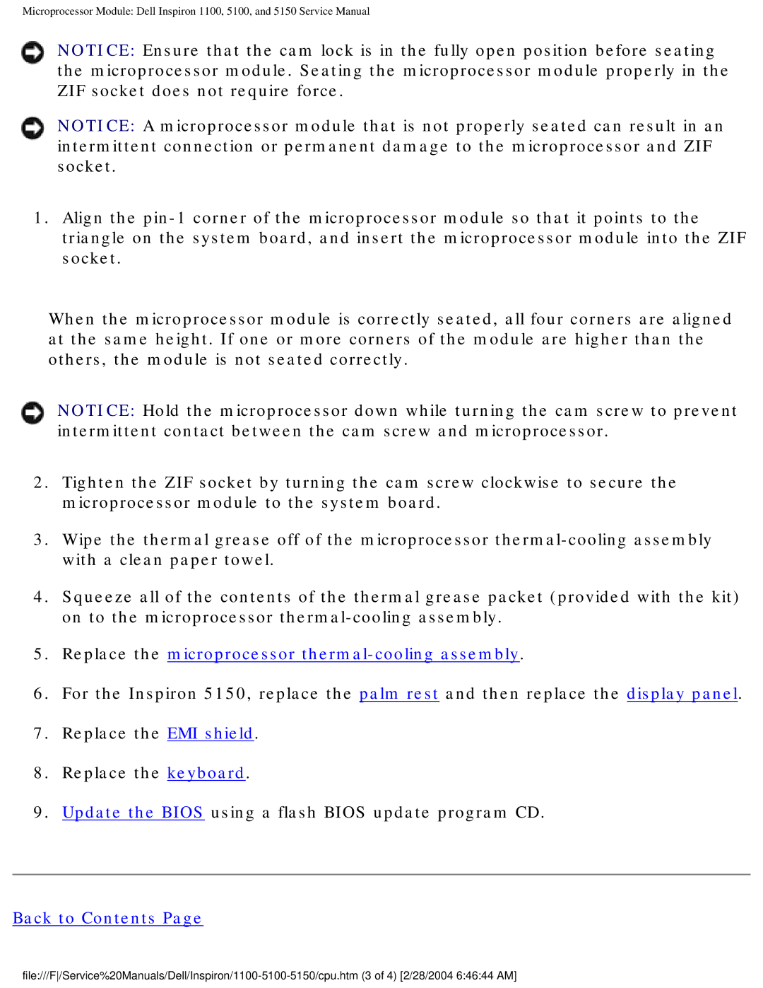 Dell 5100, 1100, 5150 service manual Replace the microprocessor thermal-cooling assembly 