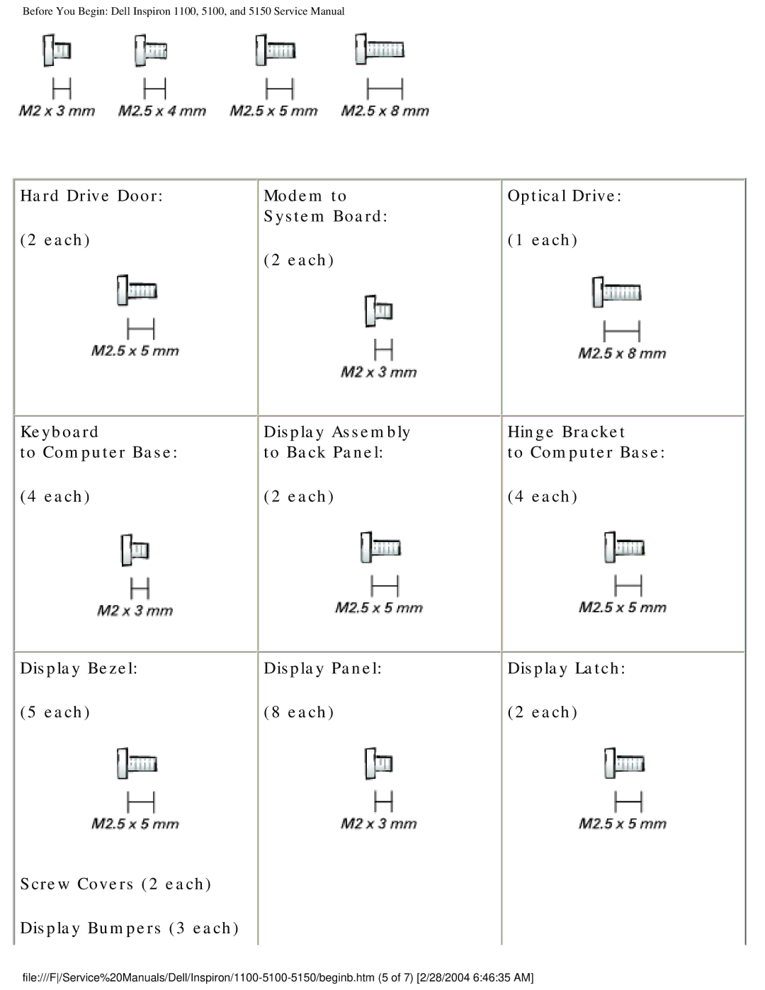 Dell 1100, 5150, 5100 service manual 