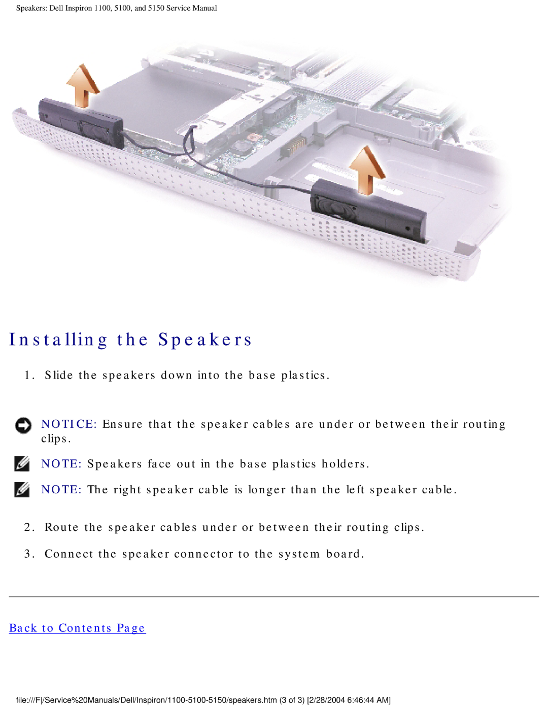 Dell 1100, 5150, 5100 service manual Installing the Speakers 