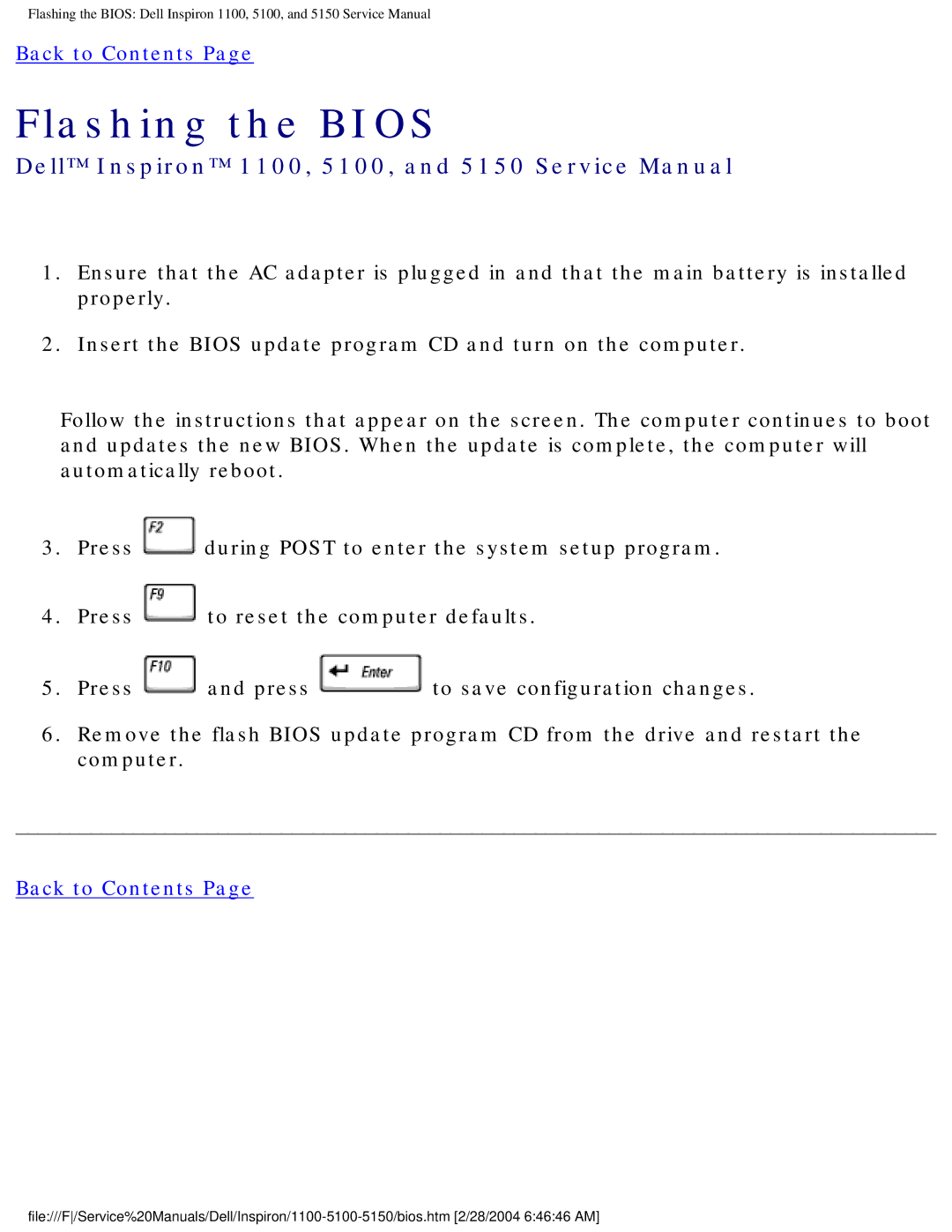 Dell 5100, 1100, 5150 service manual Flashing the Bios 