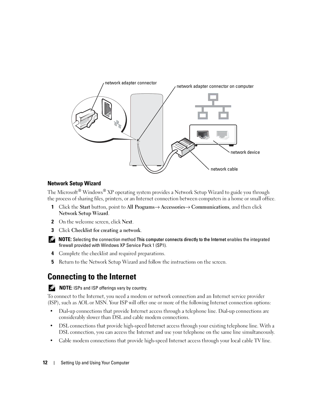 Dell 1100/B110 owner manual Connecting to the Internet, Network Setup Wizard, Click Checklist for creating a network 