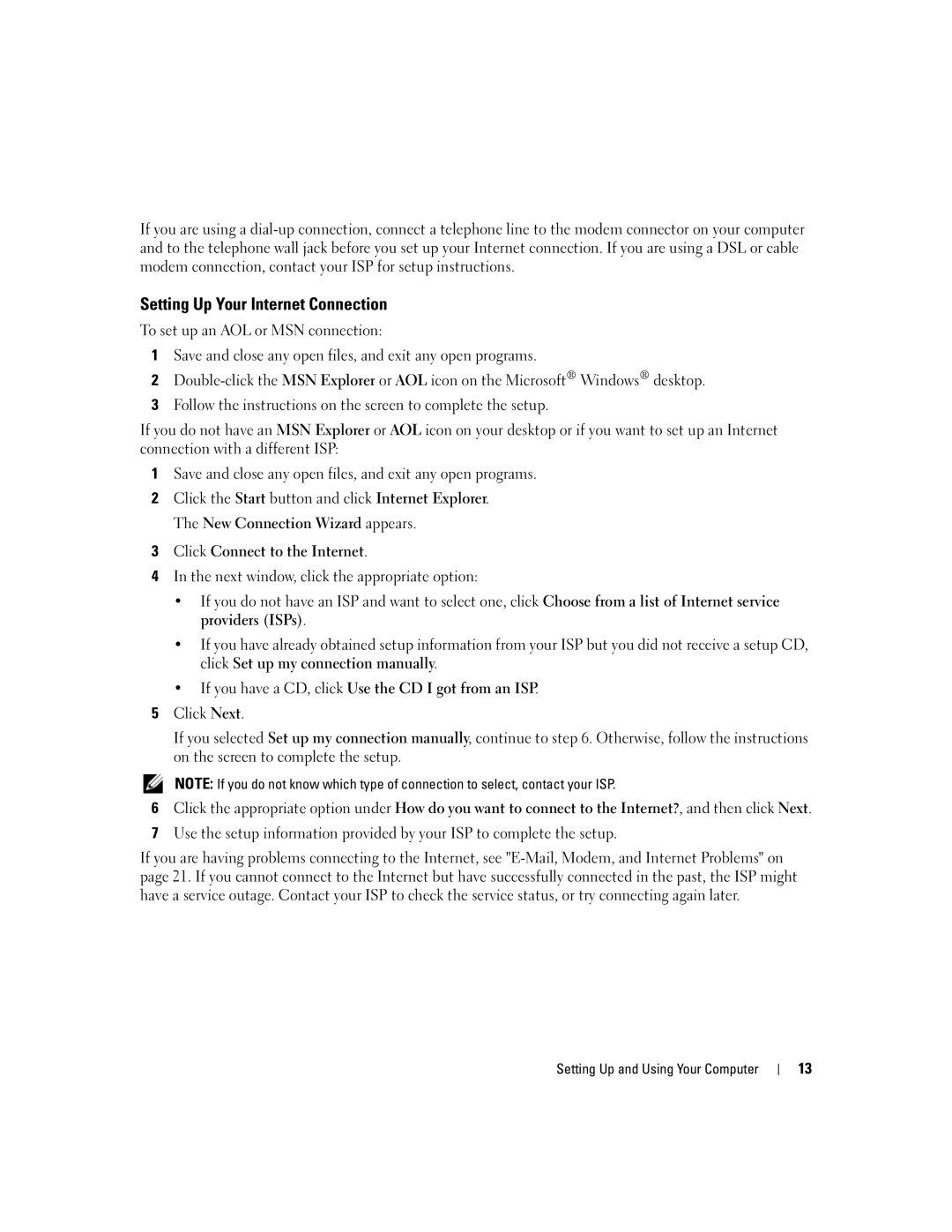 Dell 1100/B110 owner manual Setting Up Your Internet Connection, Click Connect to the Internet 