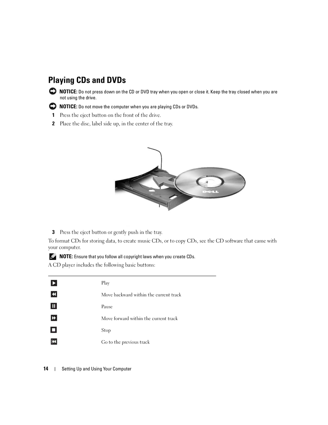 Dell 1100/B110 owner manual Playing CDs and DVDs 