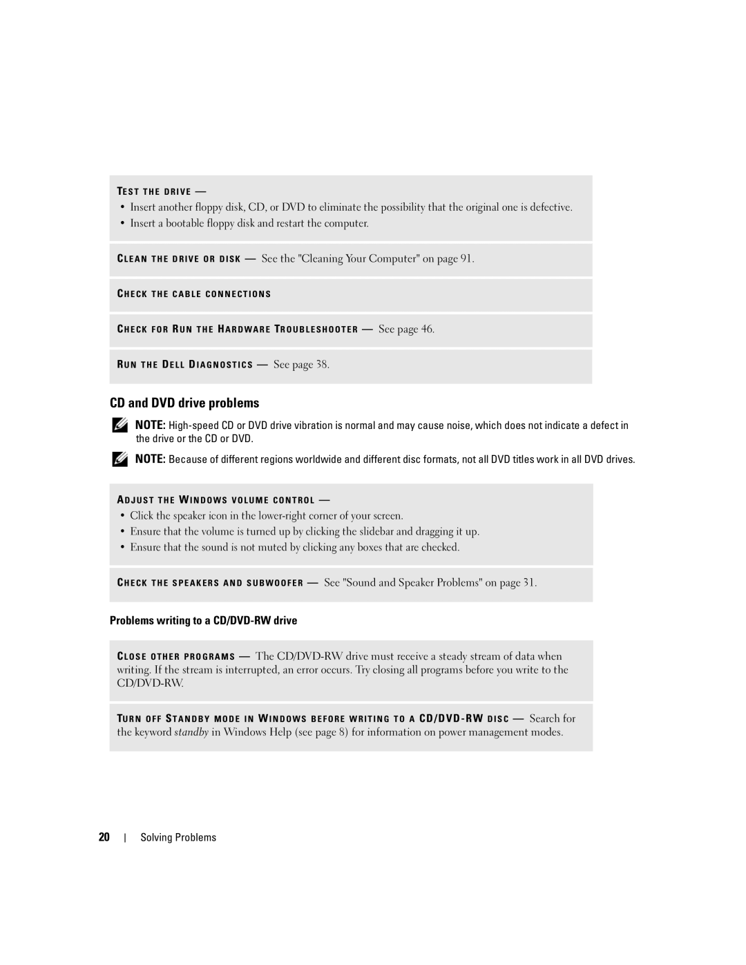 Dell 1100/B110 owner manual CD and DVD drive problems, Problems writing to a CD/DVD-RW drive 