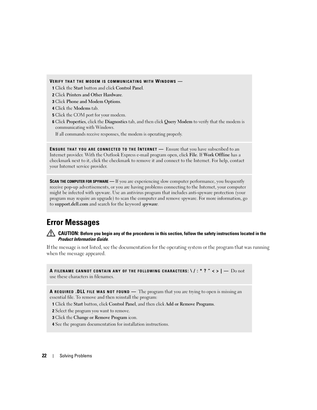 Dell 1100/B110 owner manual Error Messages, Use these characters in filenames 