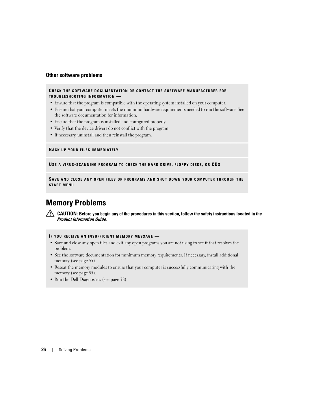 Dell 1100/B110 owner manual Memory Problems, Other software problems 