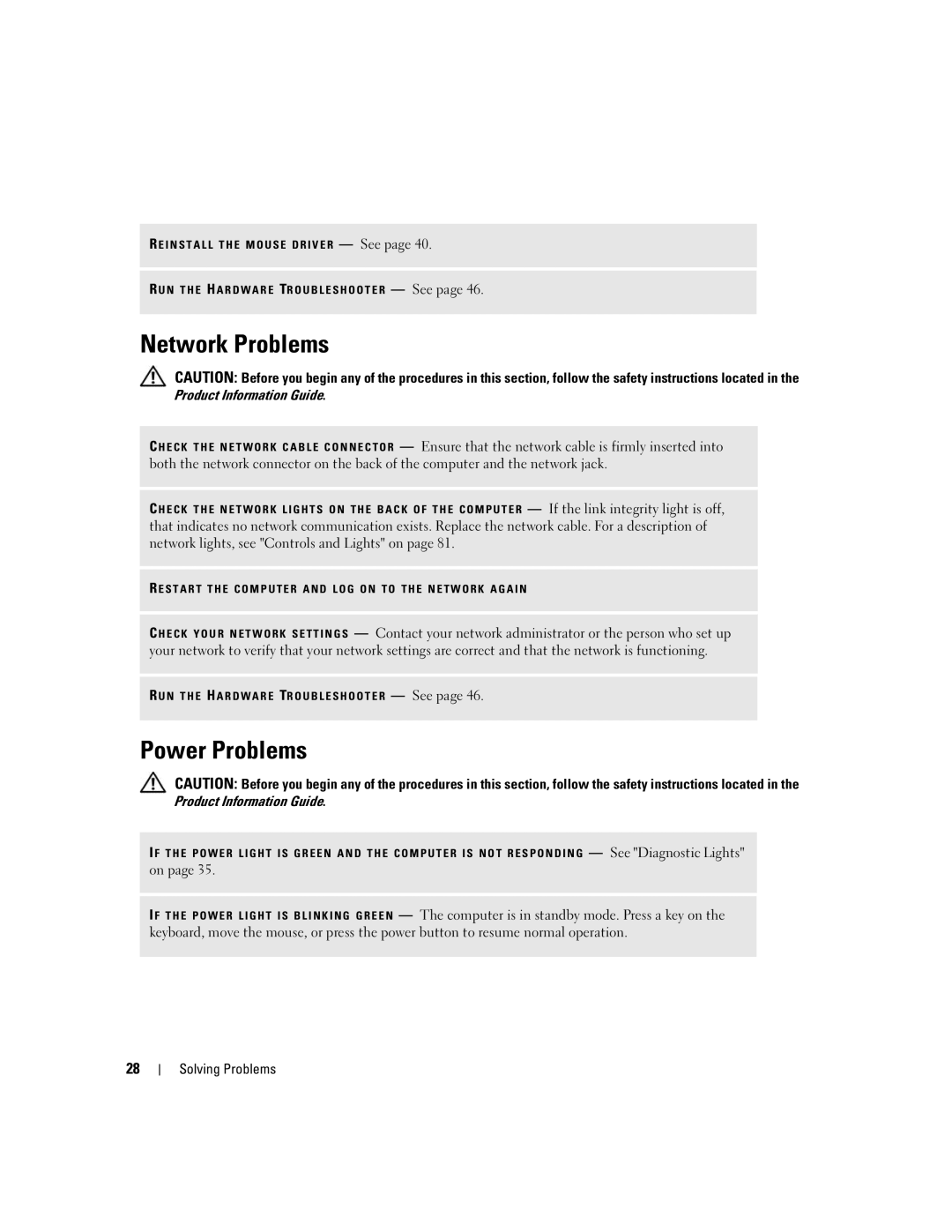 Dell 1100/B110 owner manual Network Problems, Power Problems 