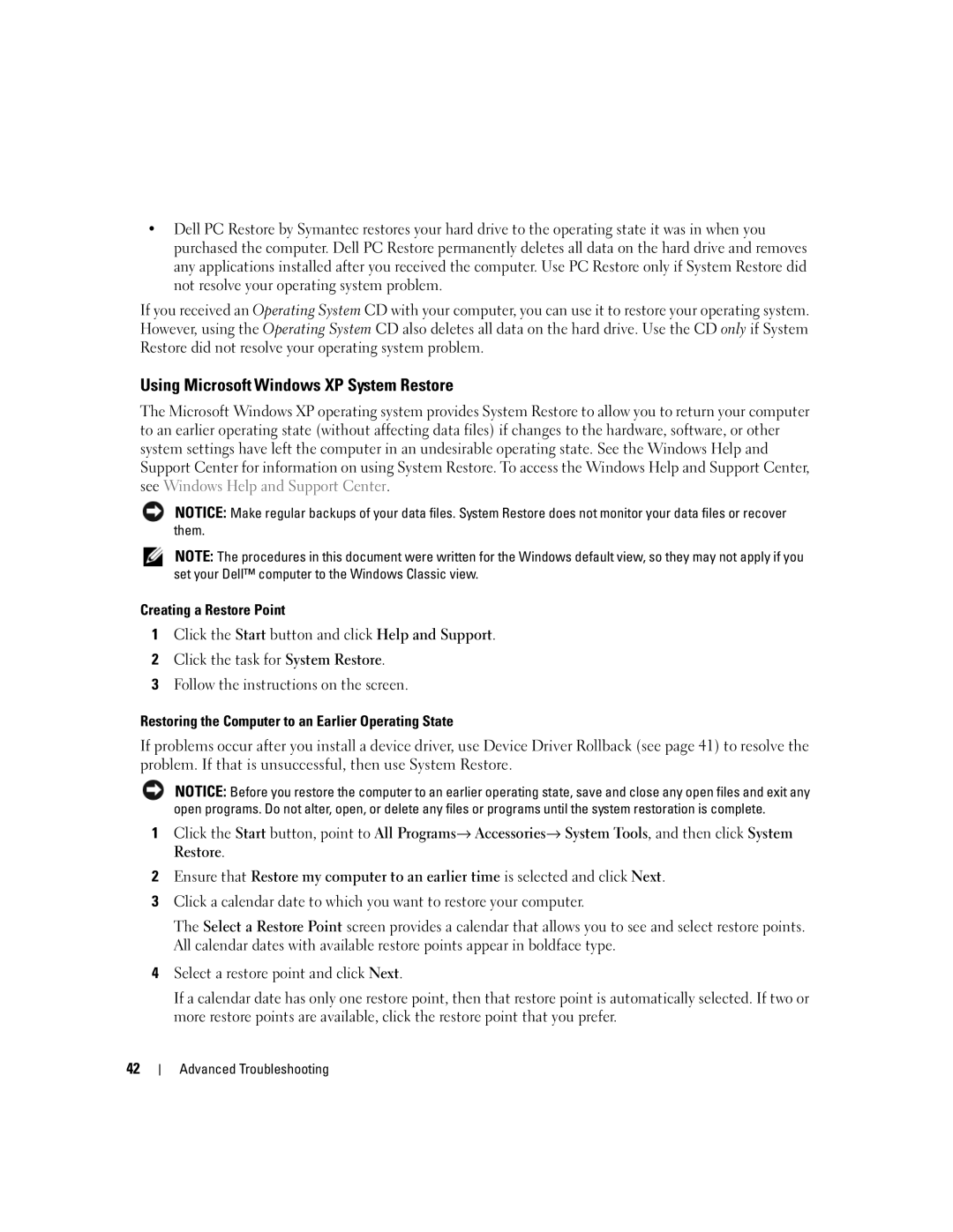 Dell 1100/B110 owner manual Using Microsoft Windows XP System Restore, Creating a Restore Point 